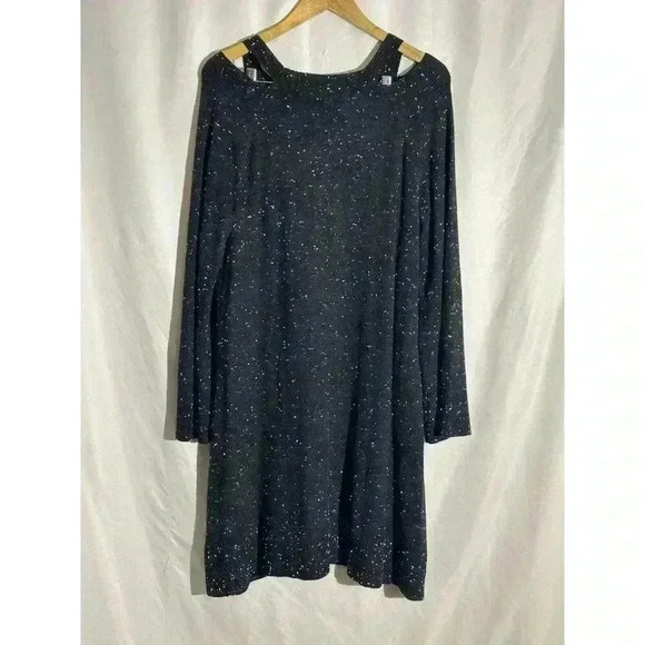 Ann Taylor Loft Gray / Black White Speckle Cutout Neck Sweater Dress Size Large - Picture 8 of 14